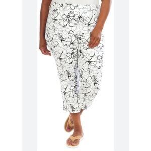 Espresso Capri Pants Slacks Women's Size 2X White Floral Cropped Flexible Waist